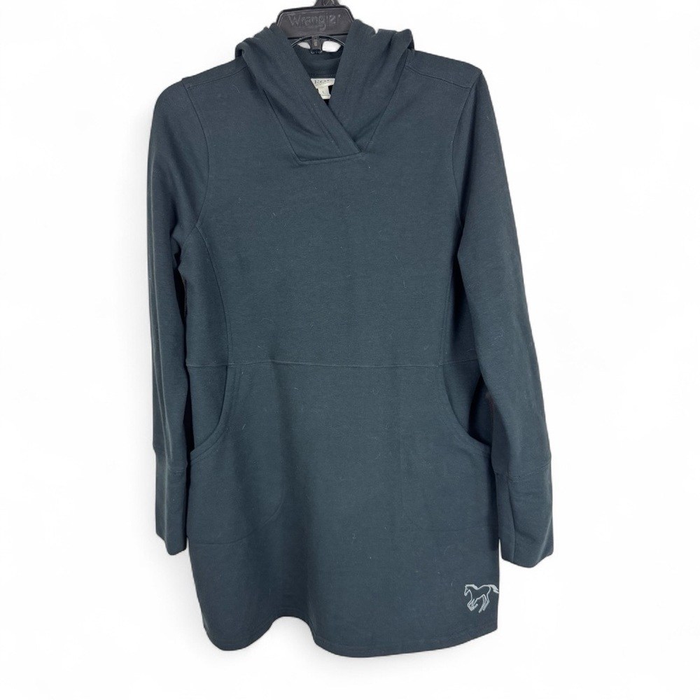 EQL By Kerrits Weekender Fleece Hoodie Dress Black Sweatshirt Tunic sz L